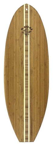 Tropical Bamboo Surfboard Shaped Cutting Board - Hibiscus Stamp