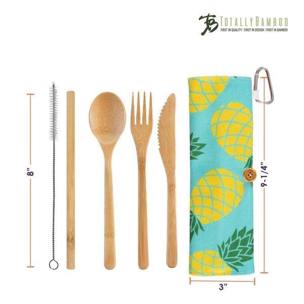 Travel Bamboo Utensil Set with Cotton Roll-Up Carrying Case