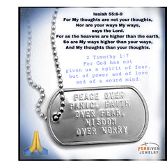 He is for you blog post by forgiven jewelry that features peace over panic dog tag necklace