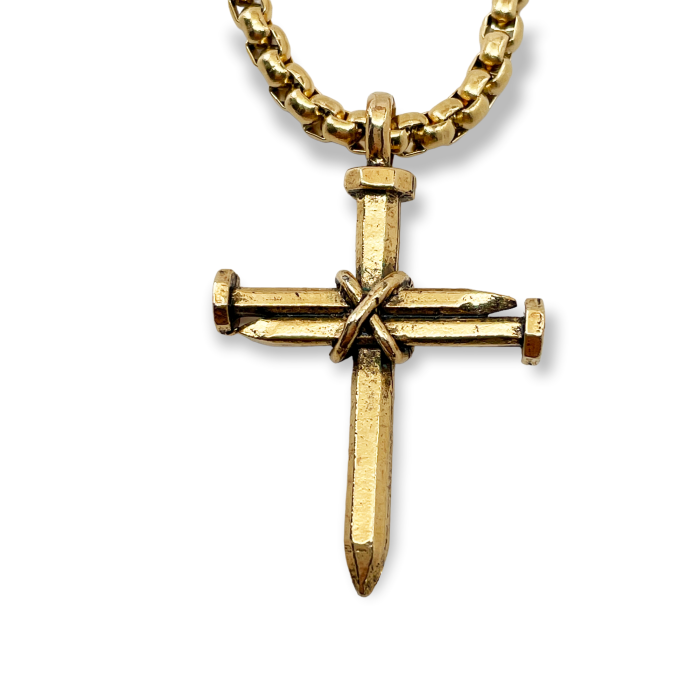 Nail Cross Gold Metal Finish Pendant Gold Finish Heavy Chain Necklace