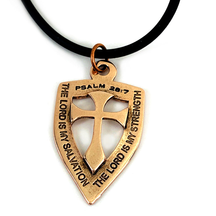 Shield with Cross Pendant Necklace Rose Gold Metal Finish