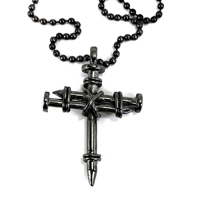 Nail Cross Gunmetal Color Finish Necklace