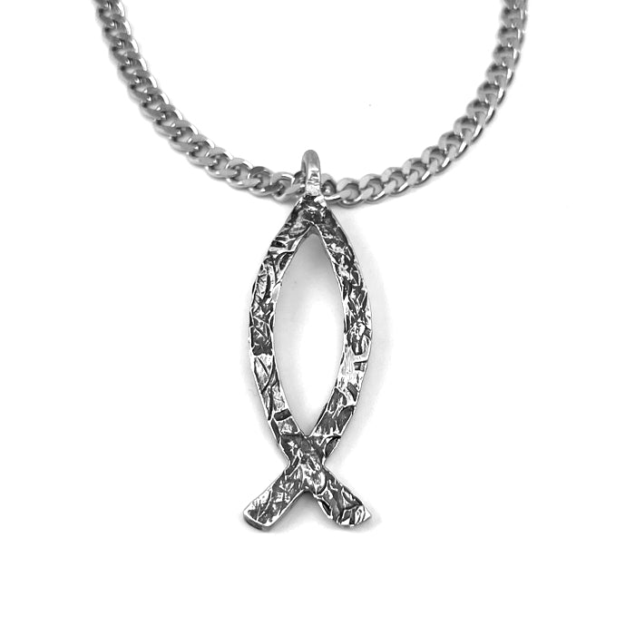 Ichthus Fish Hammered Finish Chain Necklace