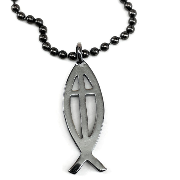 Cross Ichthus Fish Gunmetal Finish Ball Chain Necklace – Forgiven Jewelry