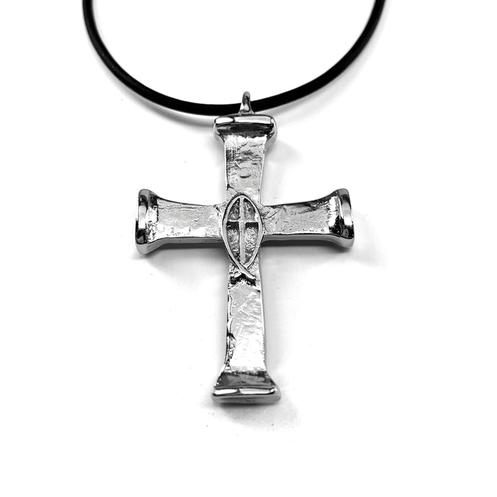 Horse Nails Cross Fish Rhodium Finish Necklace