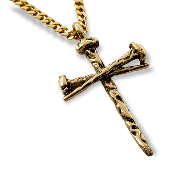 Cross Nail Gold Finish Pendant Gold Chain Necklace Forgiven Jewelry