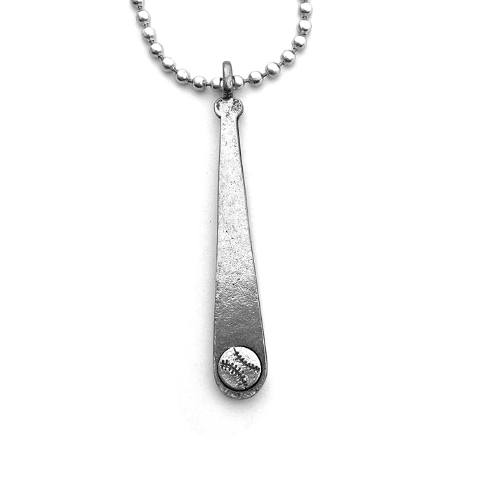 Baseball Softball Bat Necklace Antique Silver Ball Chain