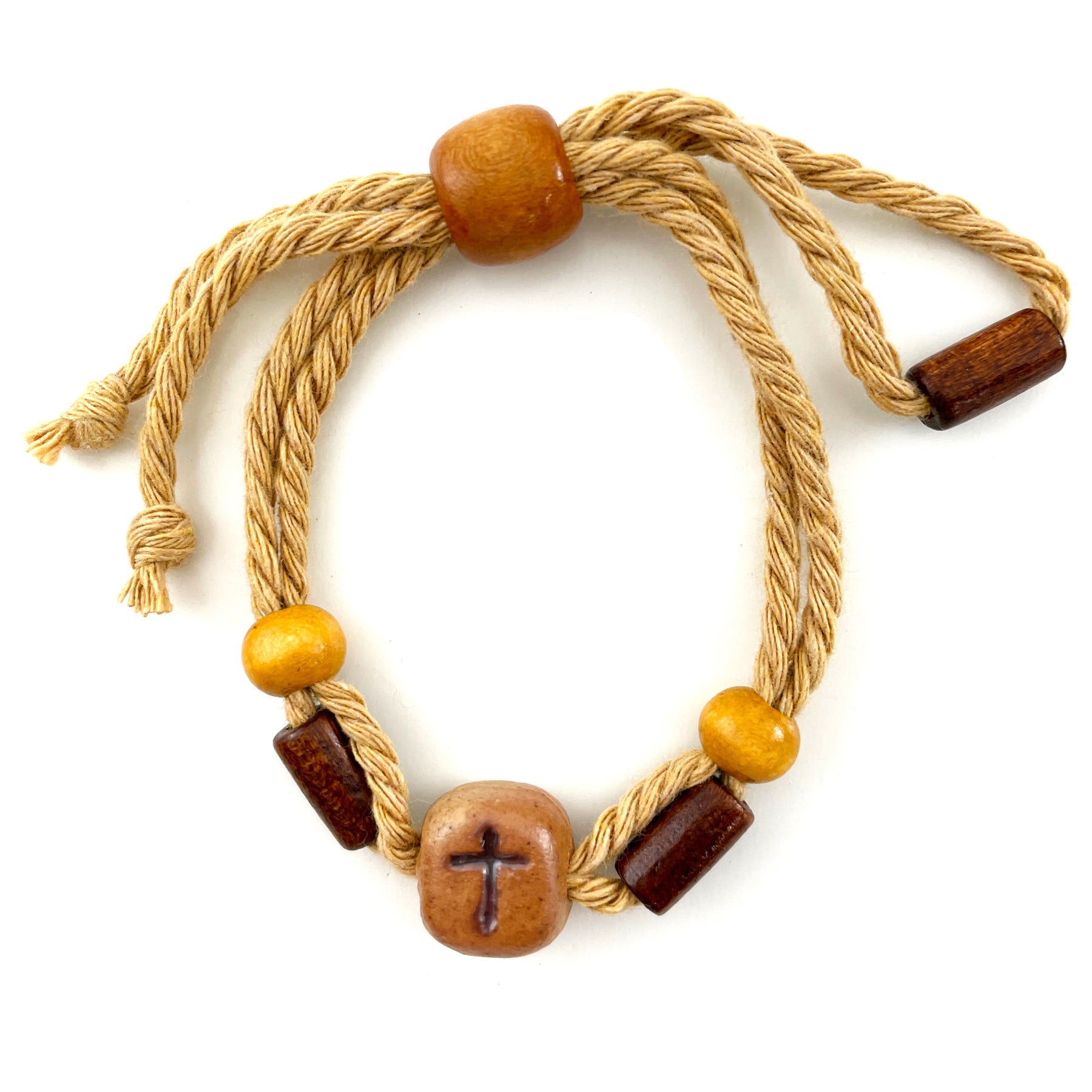 Adjustable Cross Bead Jute Bracelet