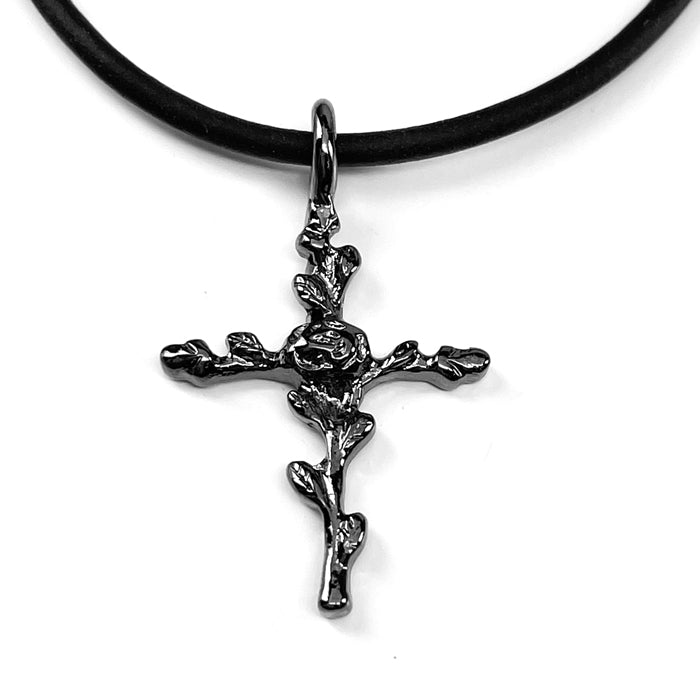 Cross Rose Of Sharon Cross Dark Gunmetal Finish Necklace