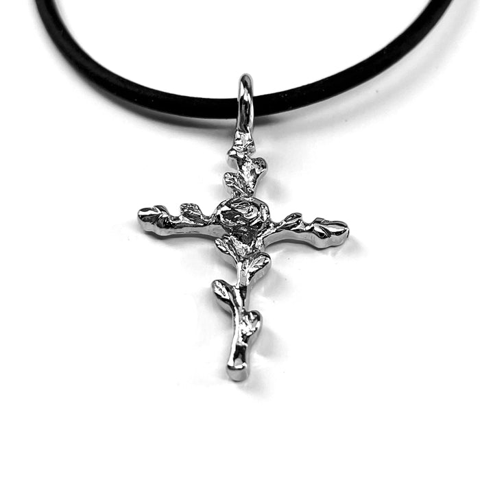 Cross Rose Of Sharon Cross Rhodium Finish Necklace