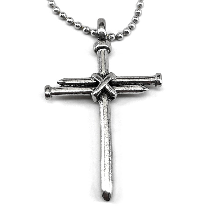 Nail Cross Antique Silver Finish Ball Chain Necklace