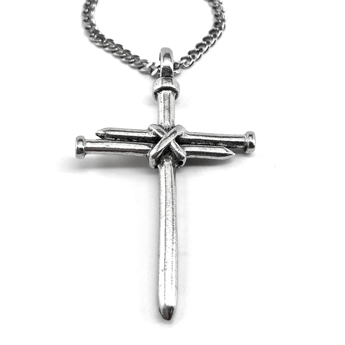 Nail Cross Antique Silver Finish Chain Necklace