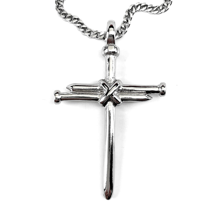 Nail Cross Rhodium Finish Chain Necklace