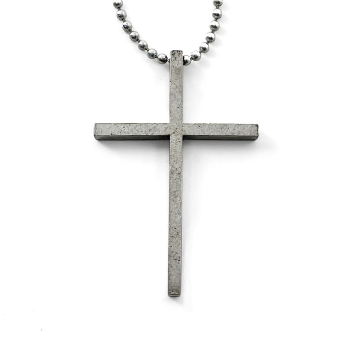 Cross Large Silver Finsh Ball Chain Necklace