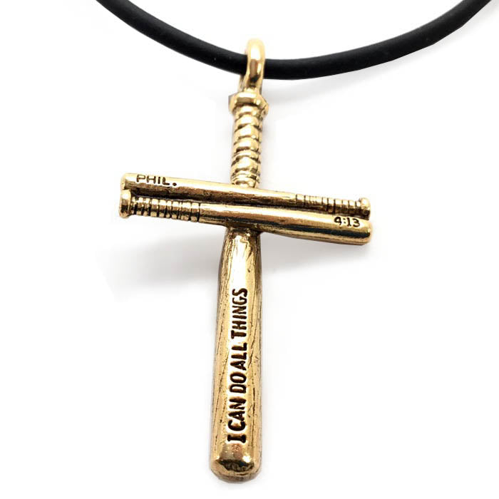 Softball Bat Cross Necklace Gold