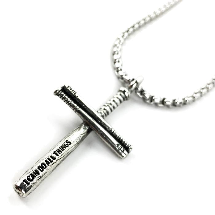 Baseball Softball Personalized Bat Cross Necklace Pewter on Heavy Chain