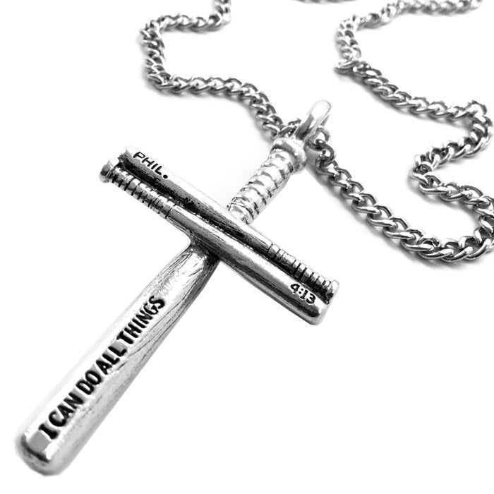 Baseball Bat Cross Necklace Pewter on chain