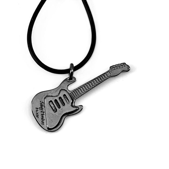 Electric Guitar Sing Praise Gunmetal Necklace