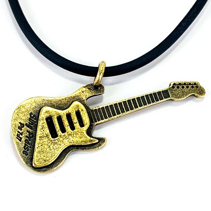 Electric Guitar Sing Praise Brass Necklace