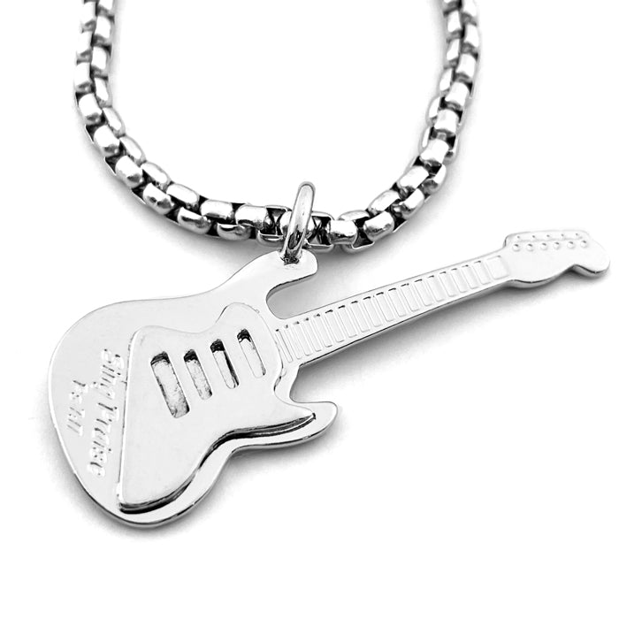 Electric Guitar Sing Praise Rhodium Finish Heavy Chain Necklace