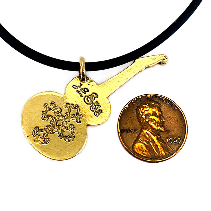 Electric Guitar Jesus Antique Gold Finish Necklace