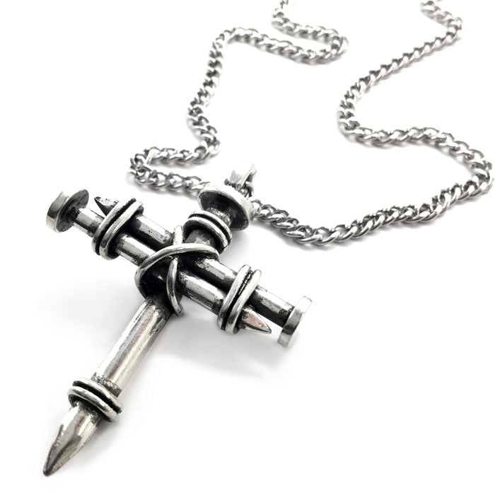 Pewter Nail Cross Necklace on Chain