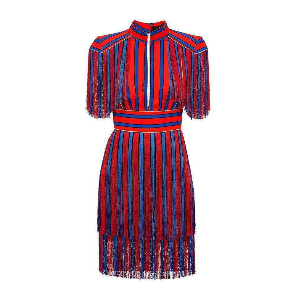 Striped Red and Blue Fringed Dress – Loolia Closet