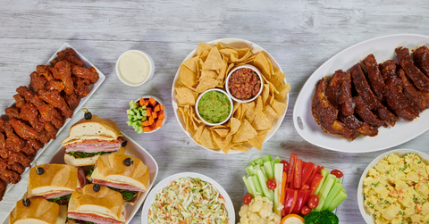 Table of party food for a family gathering.