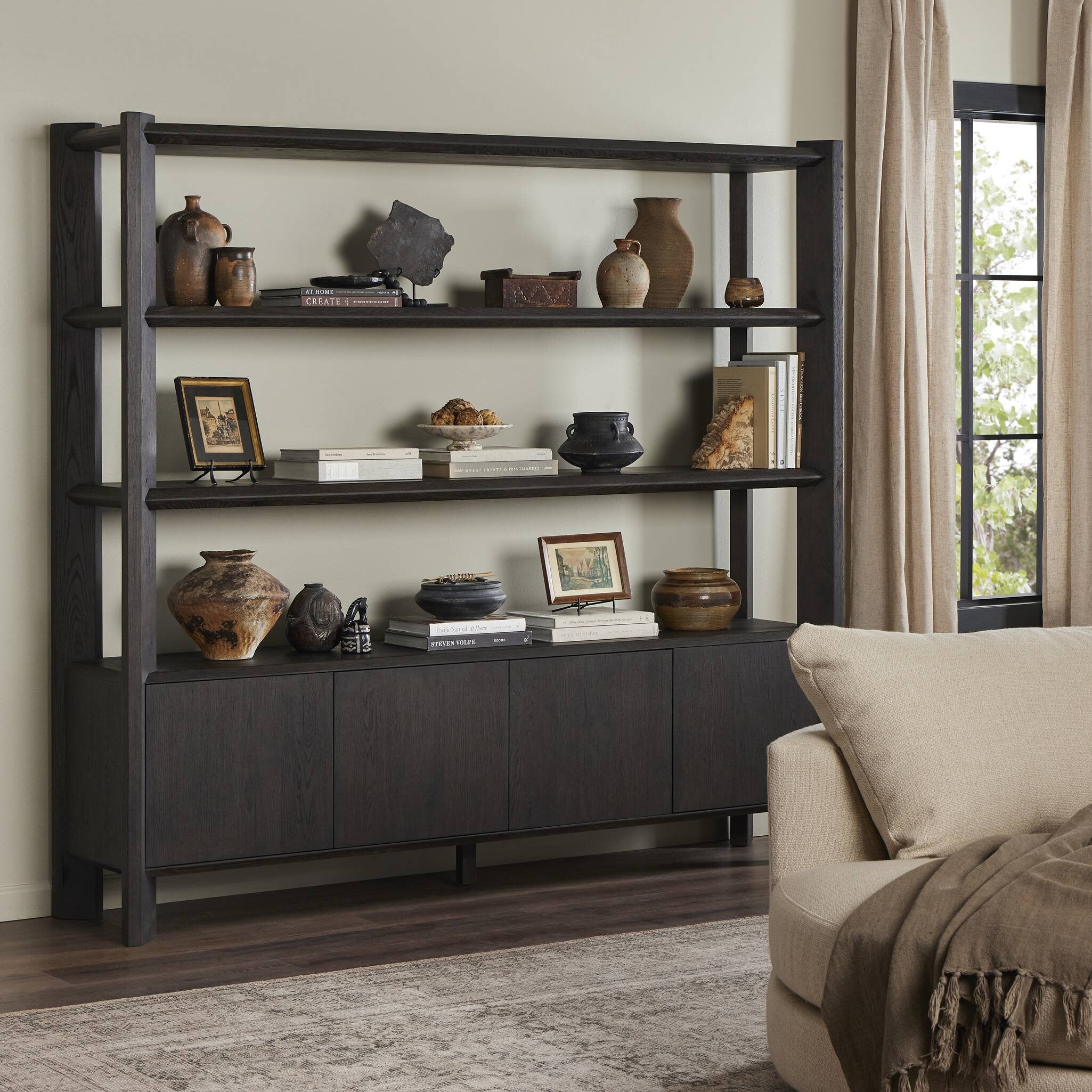 Orwin's Ready-to-Ship Wide Smoked Black Oak Bookshelf