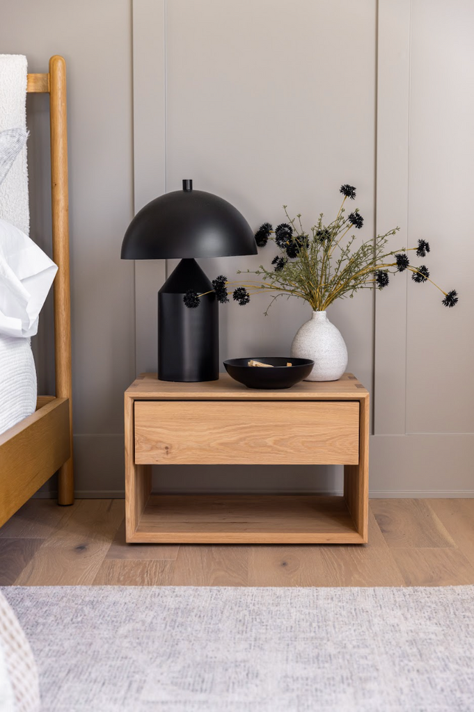 Nordic II bedside table Oak and Black Surya Lamp