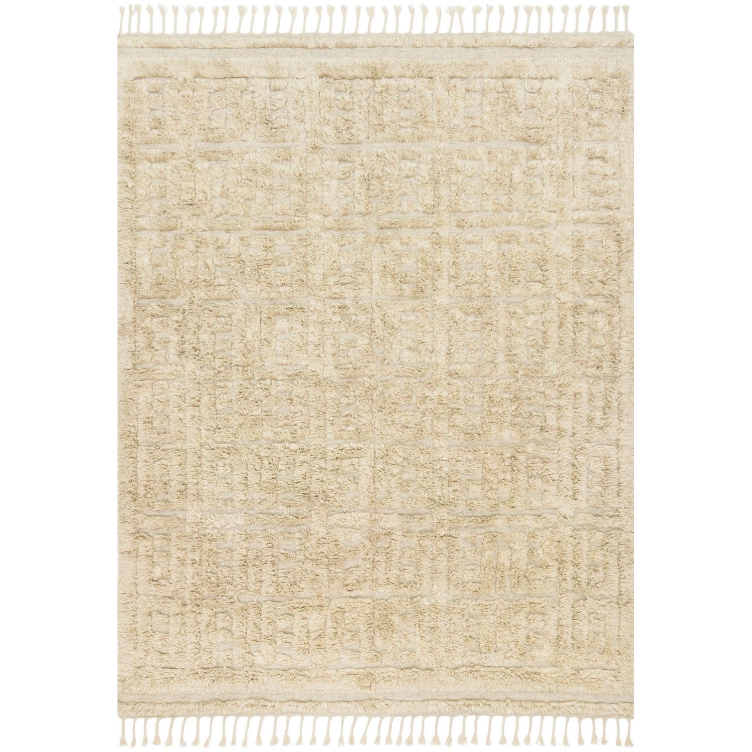 Inspired by Scandinavian textile motifs, the Hygge rug collection by Loloi combines a soft shaggy texture with an enduring neutral palette. Each piece is hand-loomed in India of 100% wool, ensuring long-wearing durability in even the busiest of rooms.  Hand Loomed 100% Wool YG-04 Oatmeal/Sand
