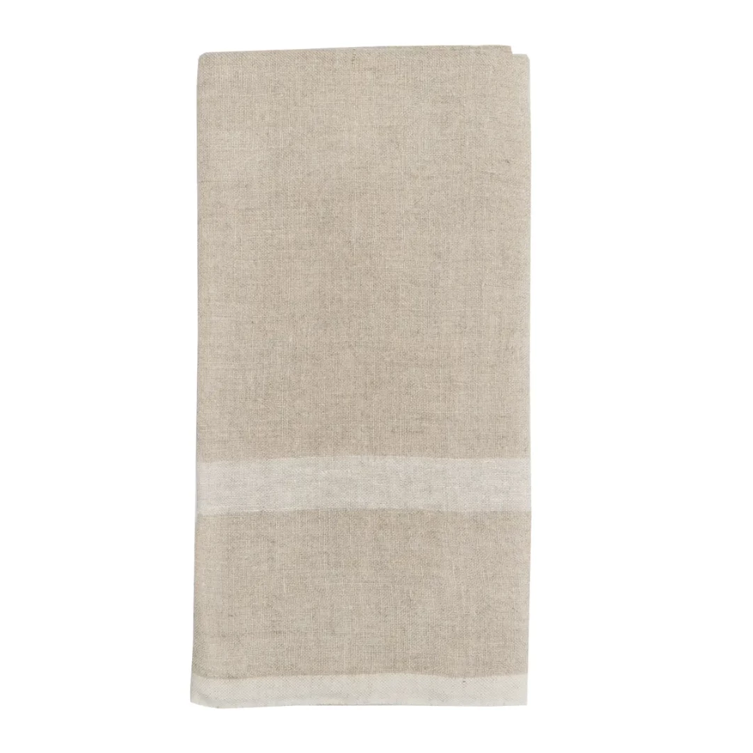 Laundered Linen Tea Towels Natural & White, Set of 2