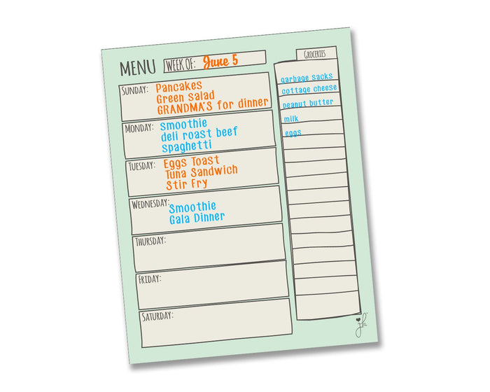 Magnetic Weekly Meal Planner and Menu - MULTI-COLOURED - LANDSCAPE