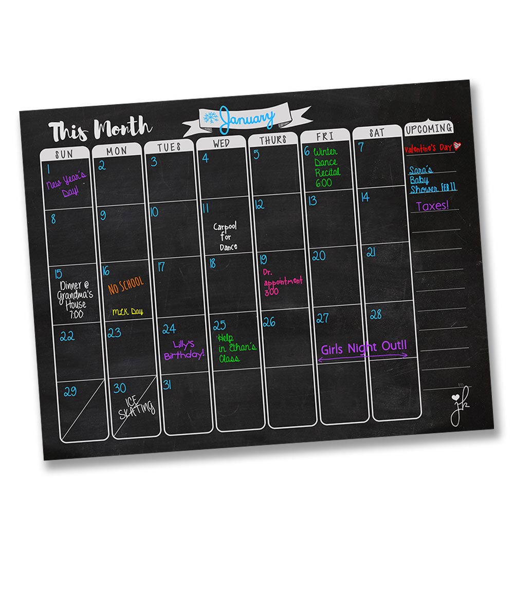 Magnetic Monthly Dry Erase Calendar - Chalkboard Design – JennaKate