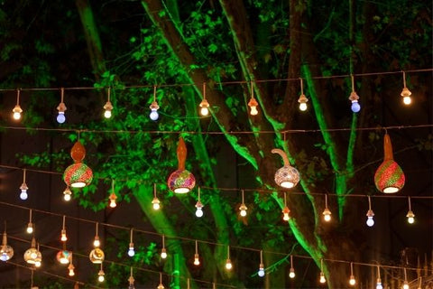 calabash-shaped gourd lights hung in the garden