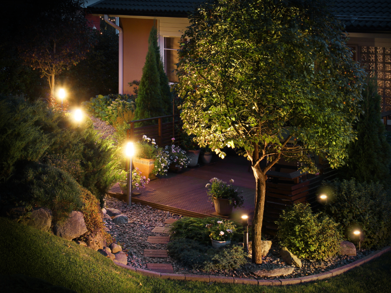 illuminated garden path patio