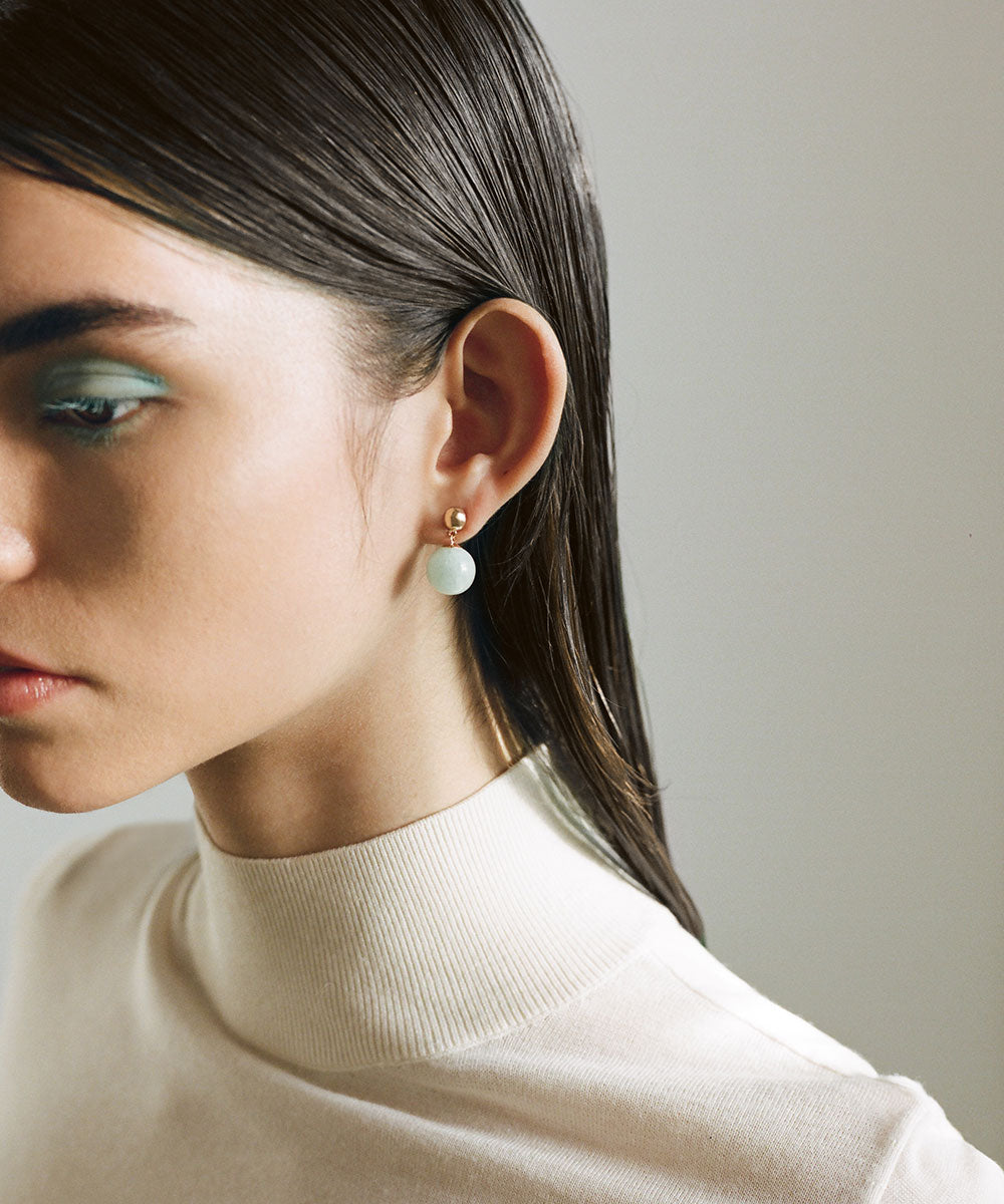 Model wearing J. Hannah Glace' Drop Earrings Aquamarine