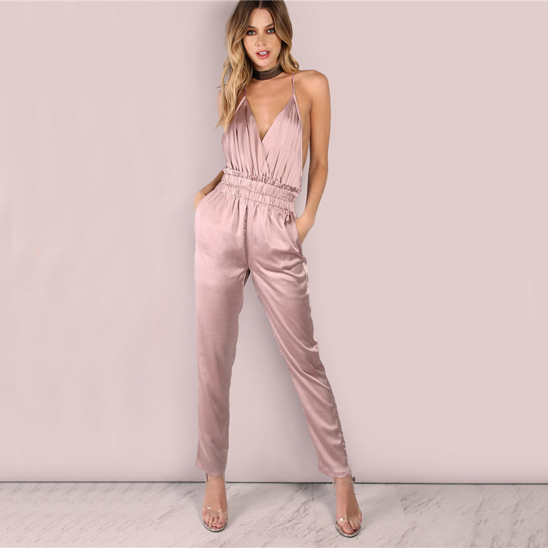 pink satin jumpsuit