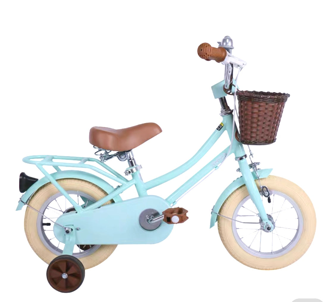 mint green bike with basket