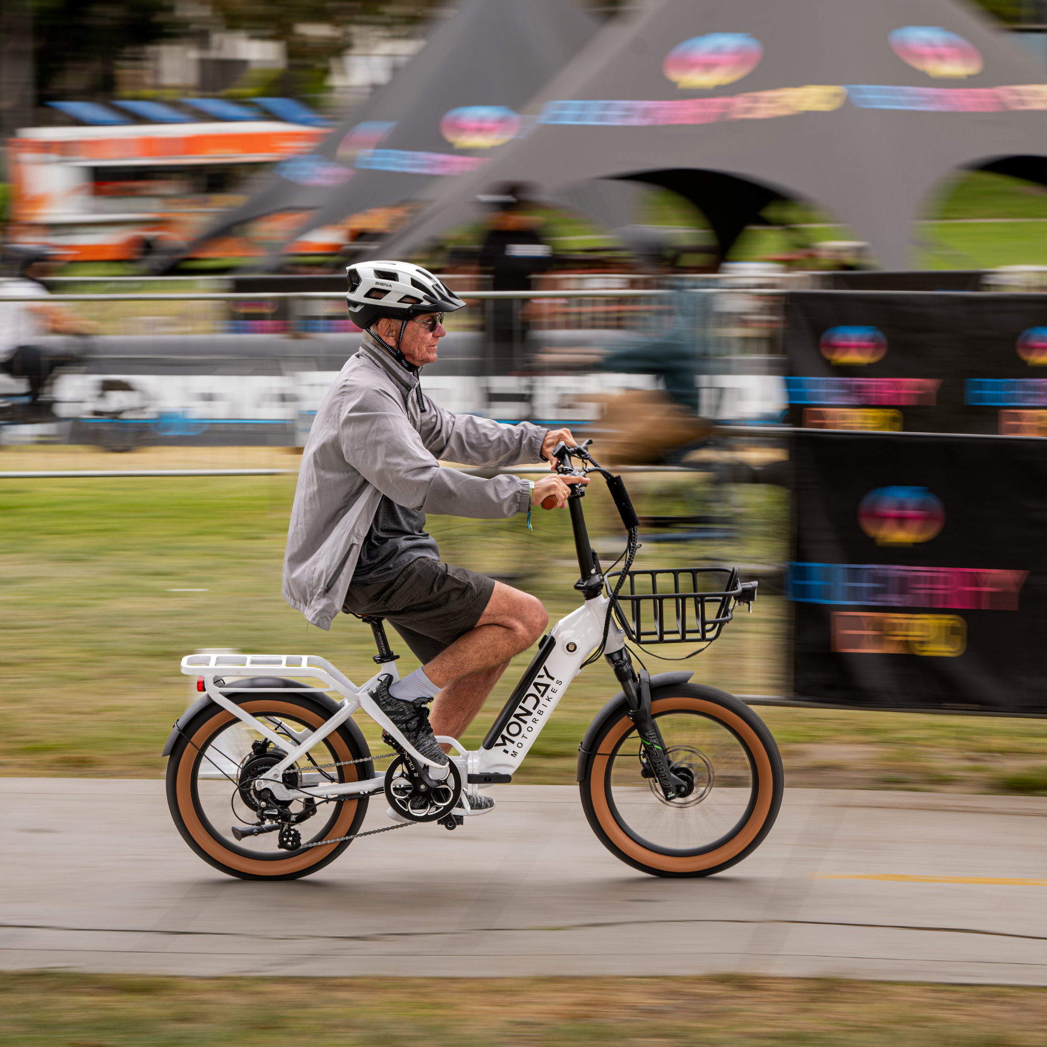 Man Riding Verano e-bike at Electrify Expo Monday Motorbikes