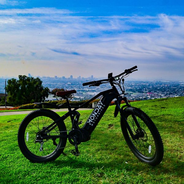 Monday Motorbikes Antero Stealth on top of the hill