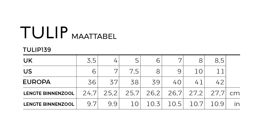 Maattabel Tulip139 Ilse Jacobsen