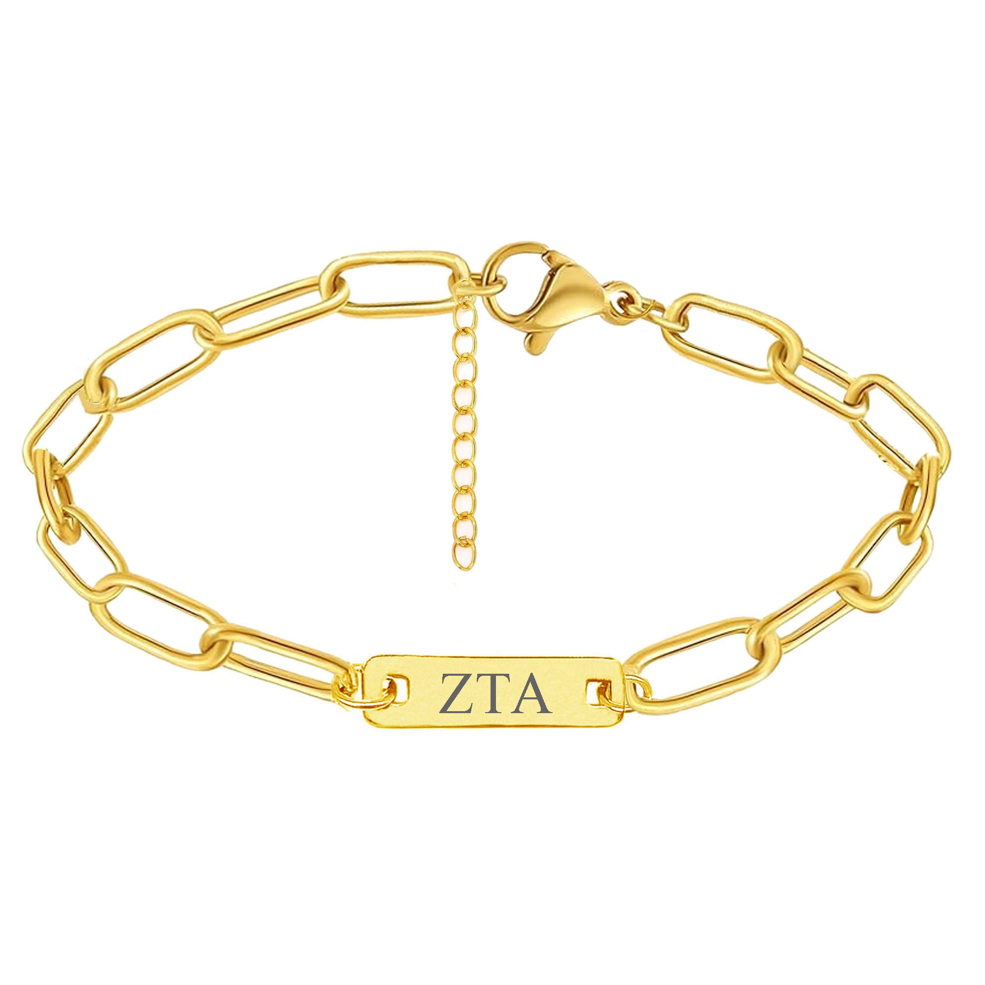 Zeta Tau Alpha Bar Paperclip Bracelet, Sorority Bar Paperclip Bracelet Gold Filled over Stainless Steel