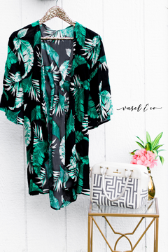 Black Palm Print Kimono