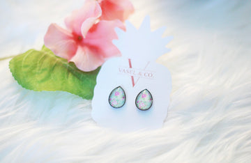 Mint Floral Teardrop Studs