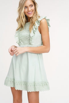 Sage Eyelet Ruffle Dress