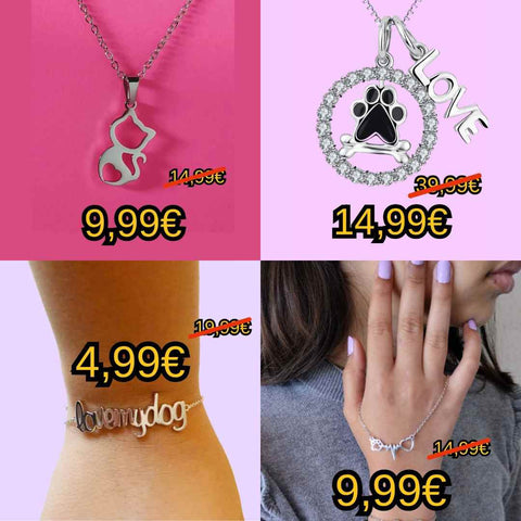 4 joyas de mascotas en oferta, pulseras y collares de perros o gatos muy baratas