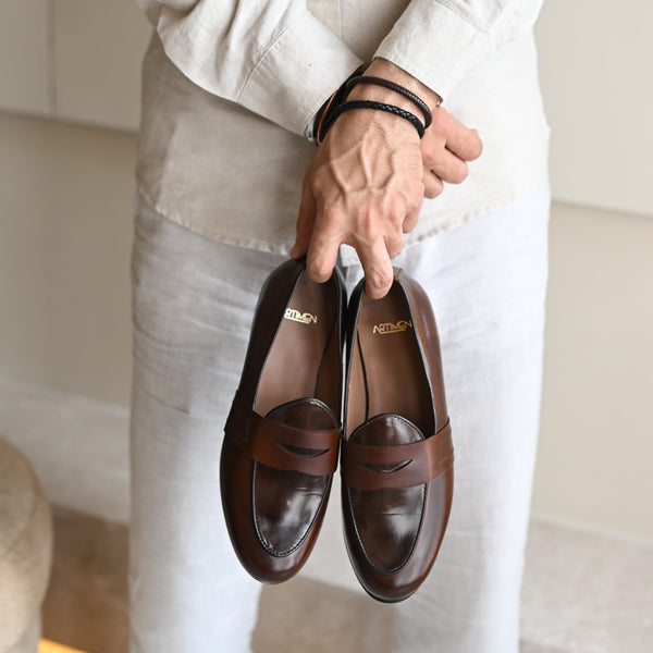 Burnt Cherry Leather Oxford Shoes by ARTIMEN