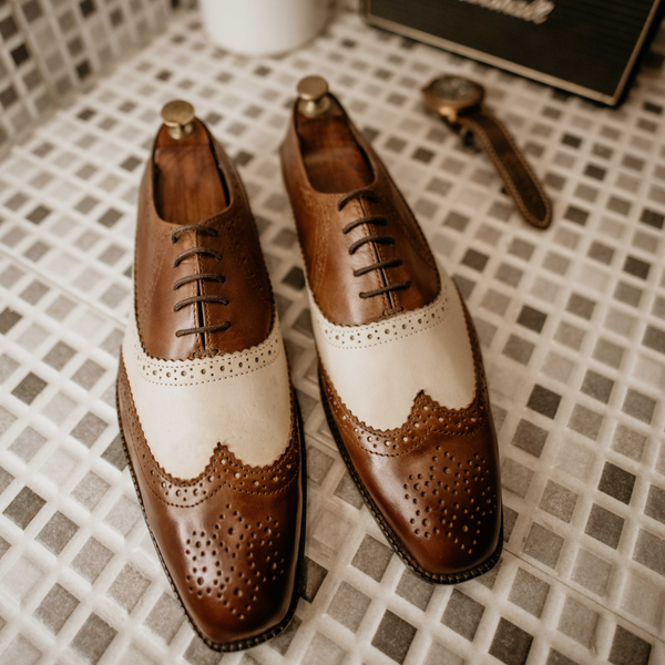 Burnt Cherry Leather Oxford Shoes by ARTIMEN