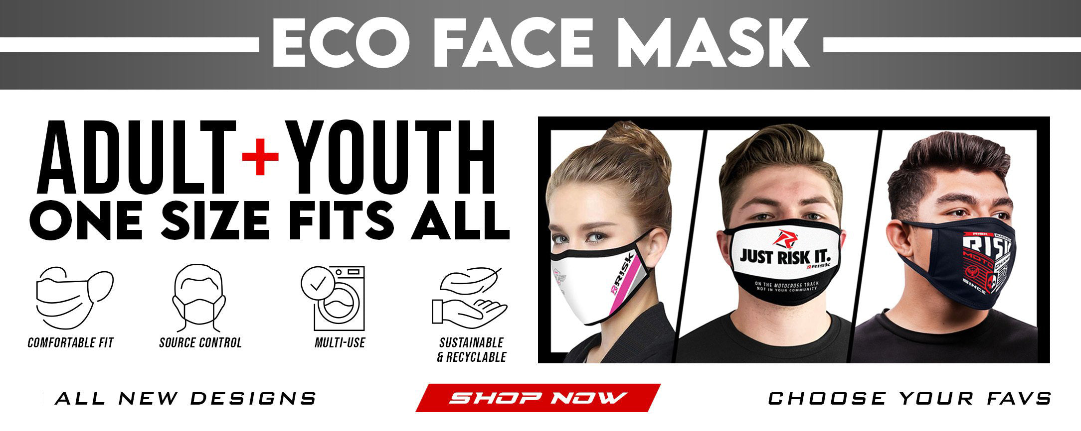Reusable and washable cotton face masks/face covering by Risk Racing